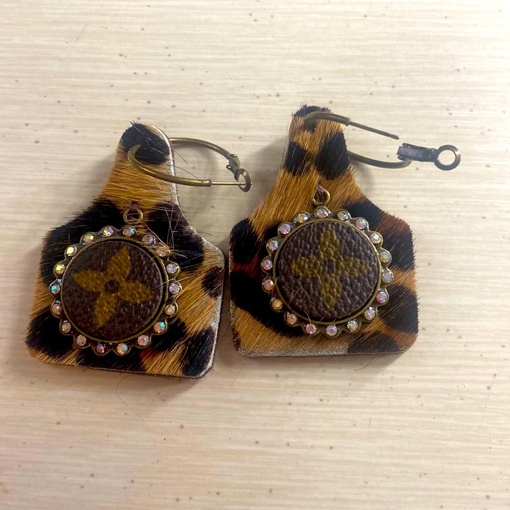 Hair On Hide Leopard LV Earrings